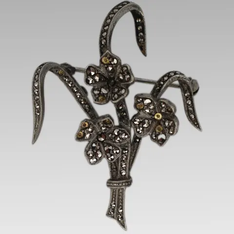 Vintage Silver & Marcasite Floral Brooch