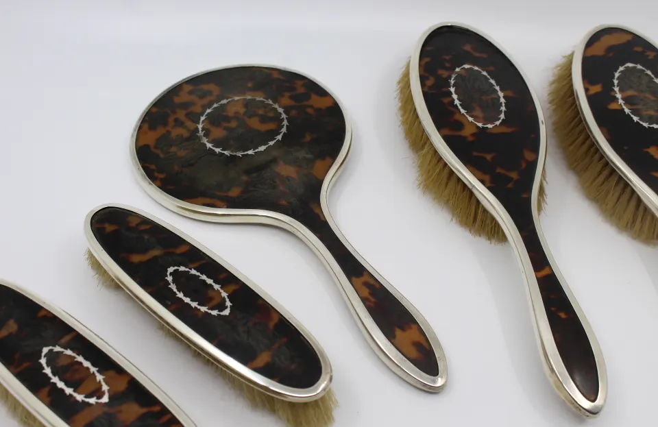 English Five Piece Silver Vanity Brush Set 1923