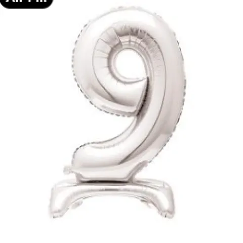 Giant Standing 30″ Foil Balloon – Silver – Number 9