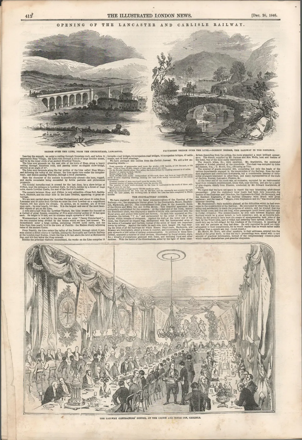Opening Lancaster & Carlisle Railway  Antique 1846 Newspaper