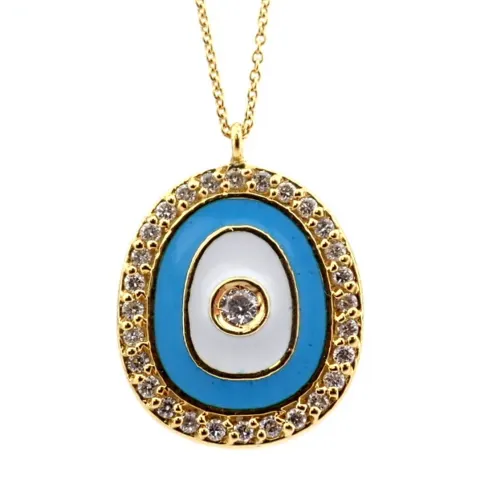 18K Evil Eye Necklace Detailed With Enamel and Brilliant Diamonds