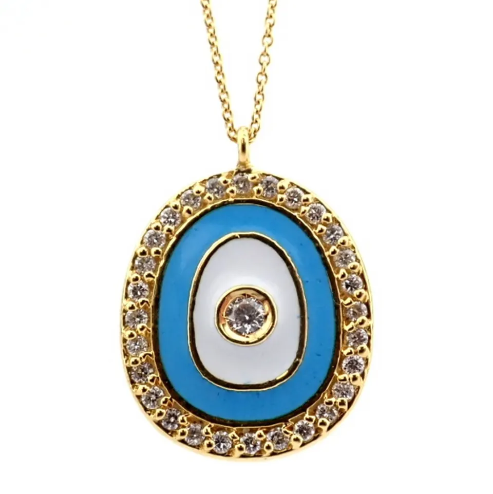 18K Evil Eye Necklace Detailed With Enamel and Brilliant Diamonds