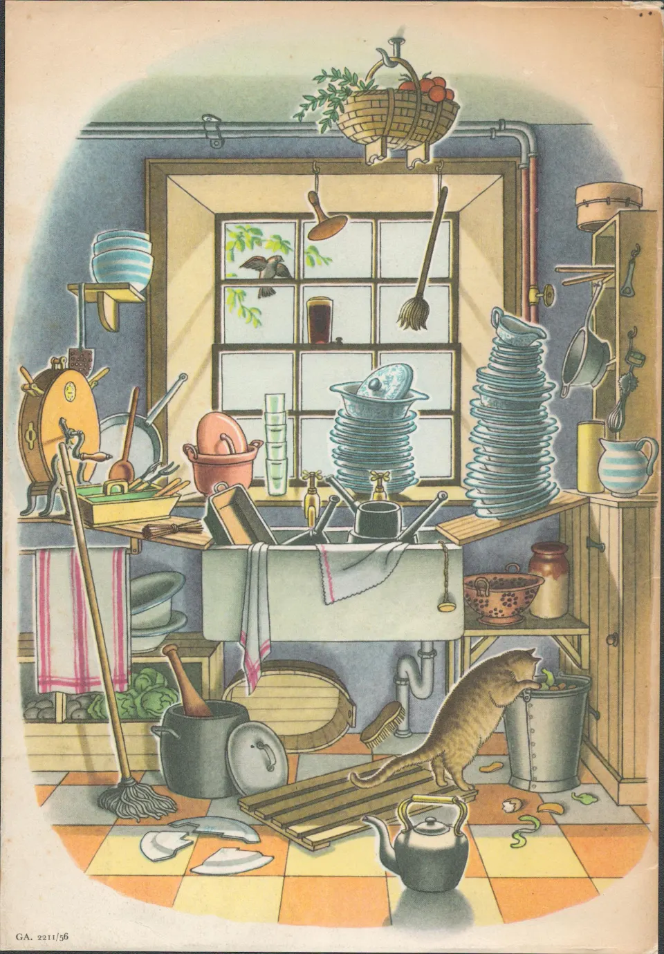 Double Sided Guinness Print 1956 " The Kitchen & Mangle"A Genuine Double Sided Lithographed Colour