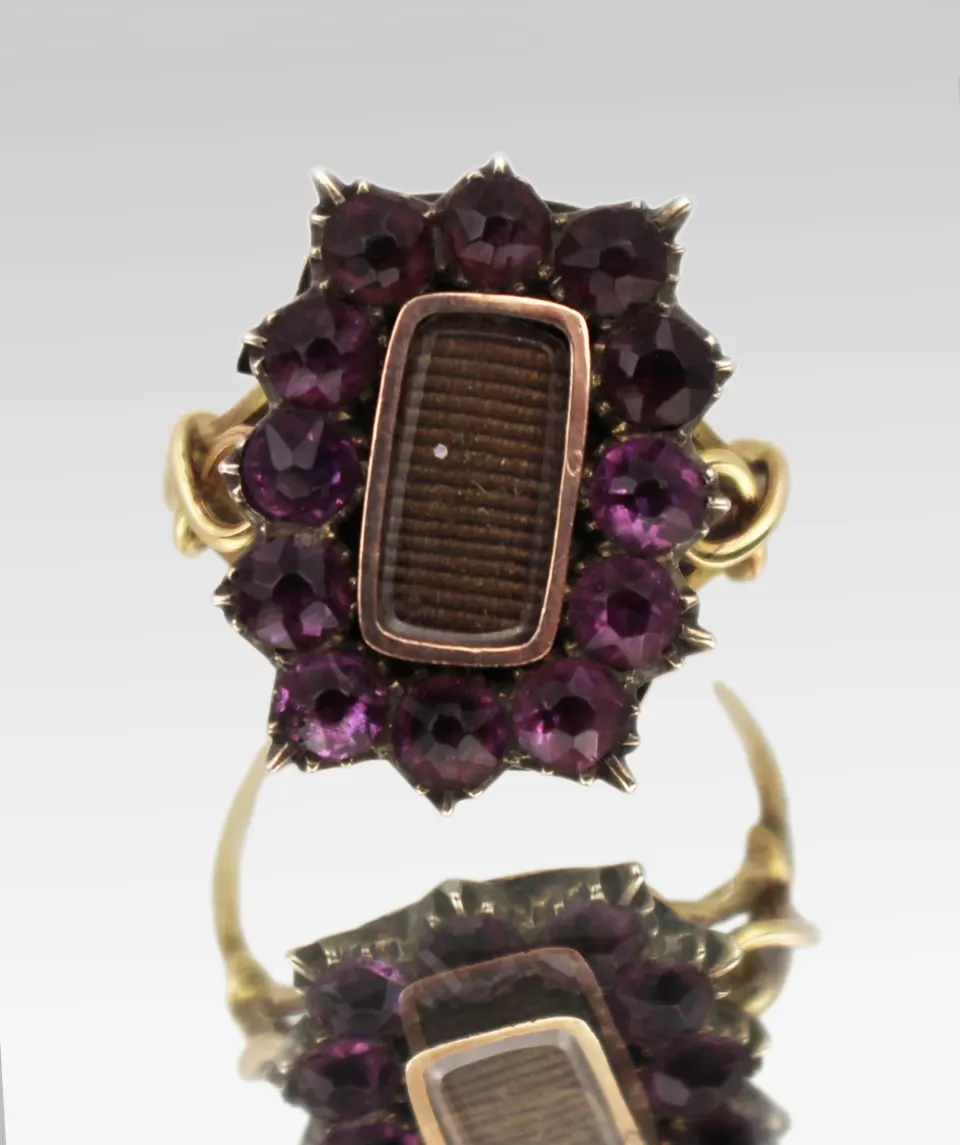 Victorian Mourning Ring with 12 Glass Stones