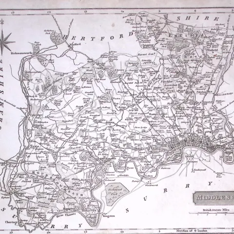 London & County Middlesex 176 Years-Old  Antique Detailed Map-10-TR