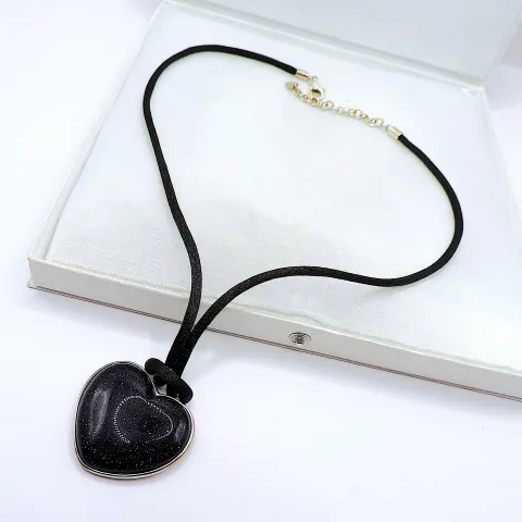 Sterling Silver Blue Goldstone Heart Pendant Necklace New With Gift Pouch