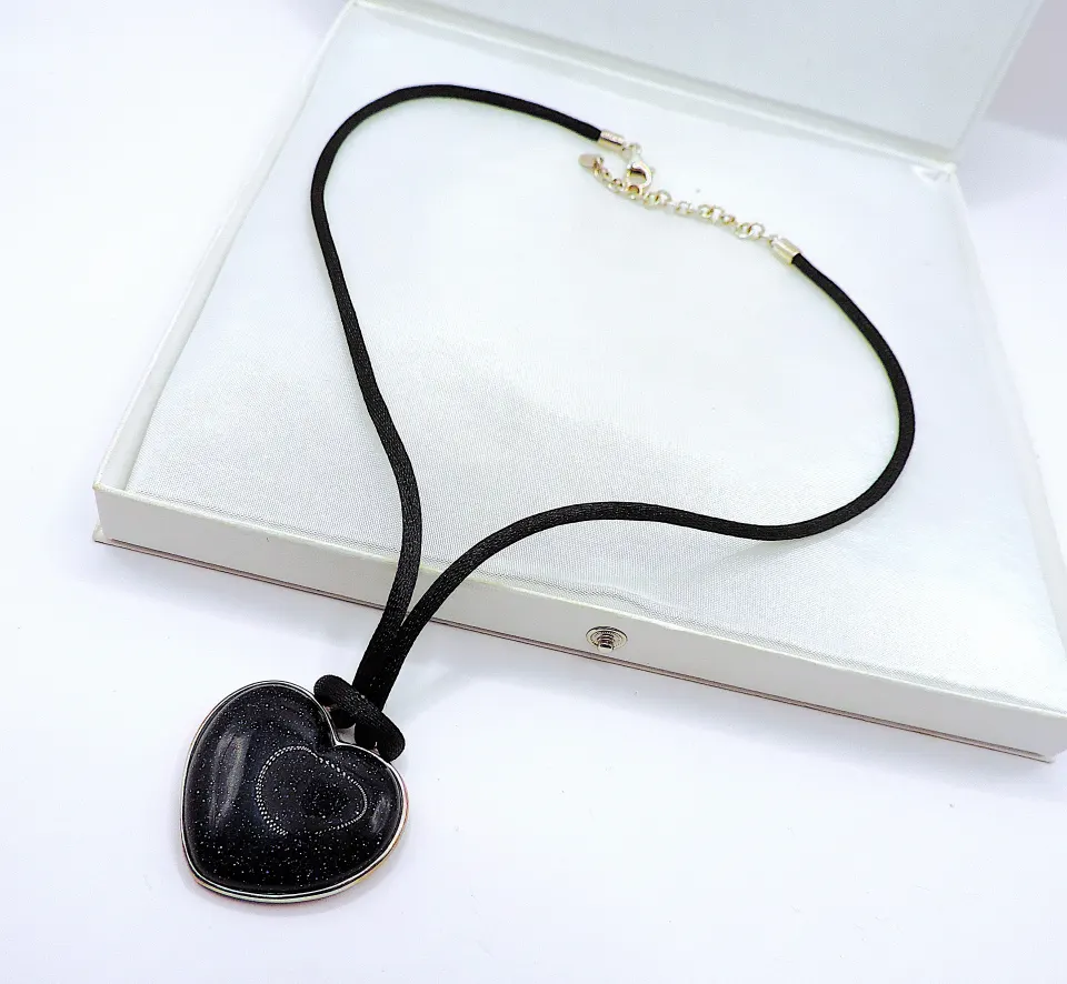 Sterling Silver Blue Goldstone Heart Pendant Necklace New With Gift Pouch
