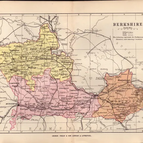 County of Berkshire  1895 Antique Victorian Coloured Map.