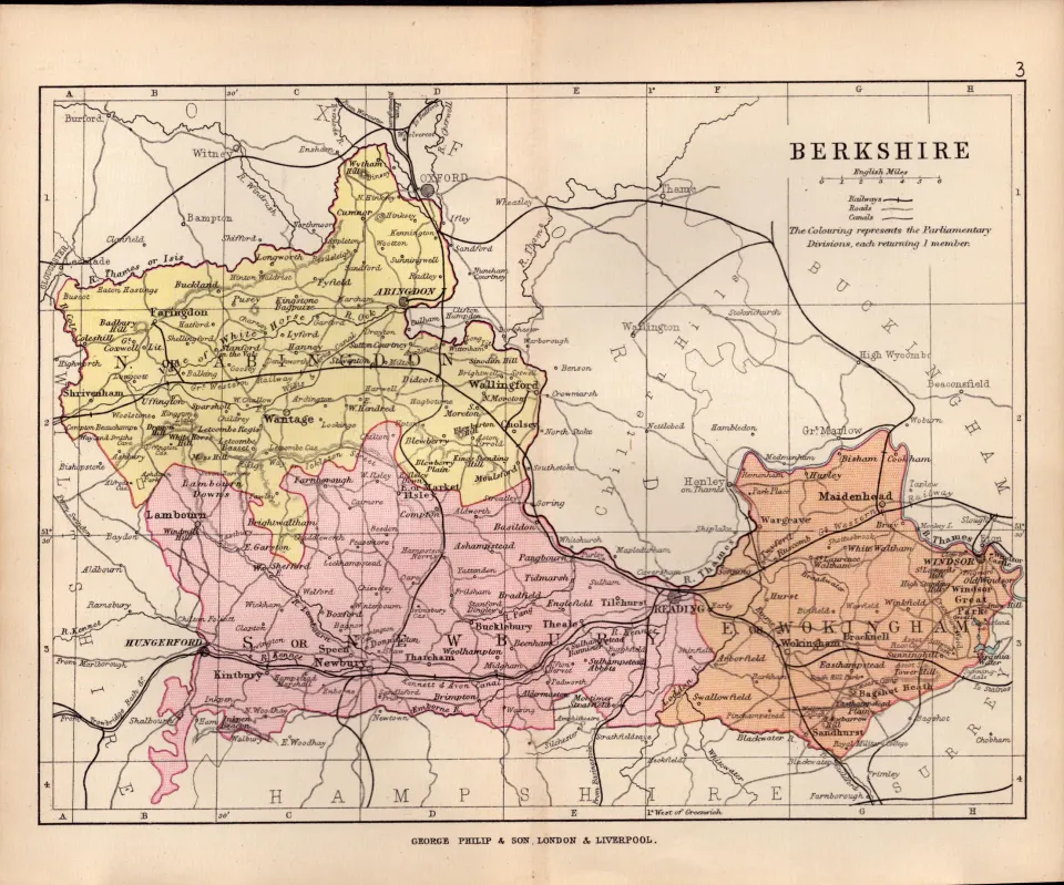County of Berkshire  1895 Antique Victorian Coloured Map.