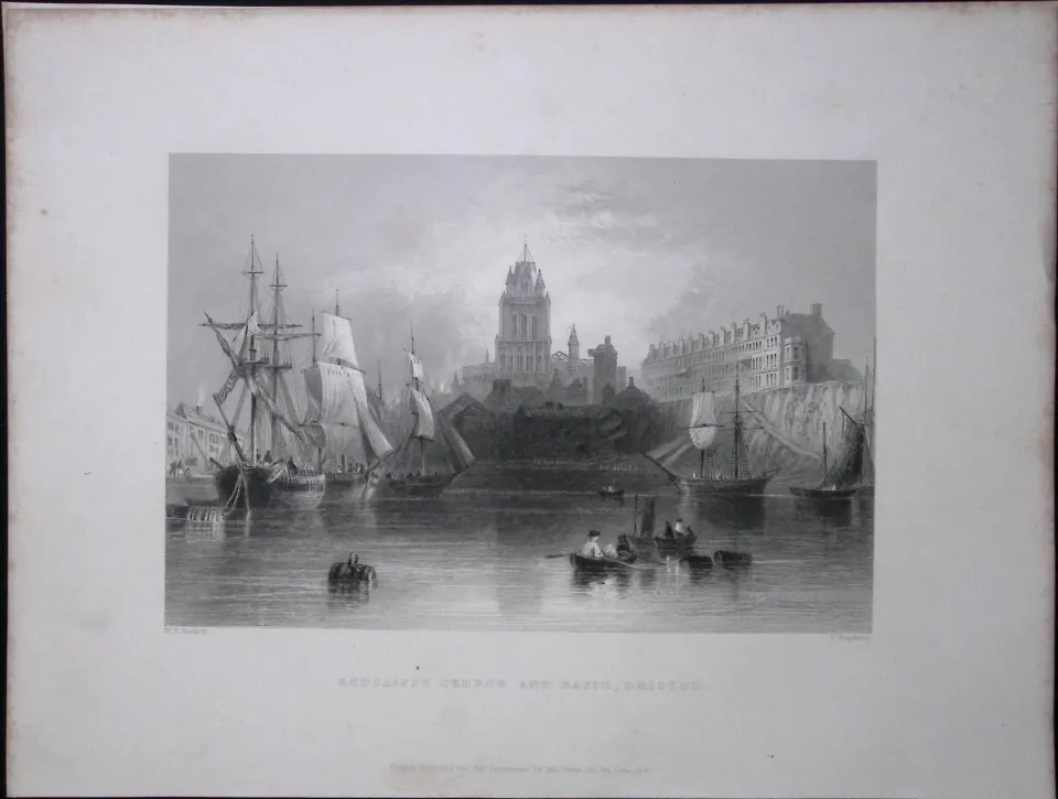Bristol Redcliffe Church WH Bartlett 1842 Antique Steel Engraving-101