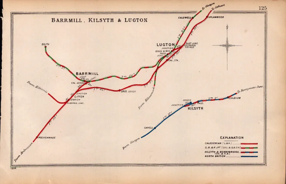 Barrmill Kilsyth Lugton Scotland Antique Railway Junction Diagram-125.