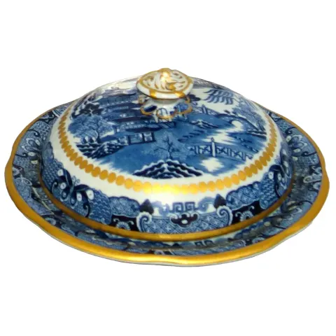 A Rare Antique Georgian Davenport Stone China B&W Pottery Muffin Dish C.1830