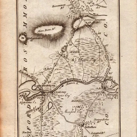 Ireland Rare Antique 1777 Map  Co Roscommon Co Longford Co Westmeath Areas. This Rare Irish Road Map