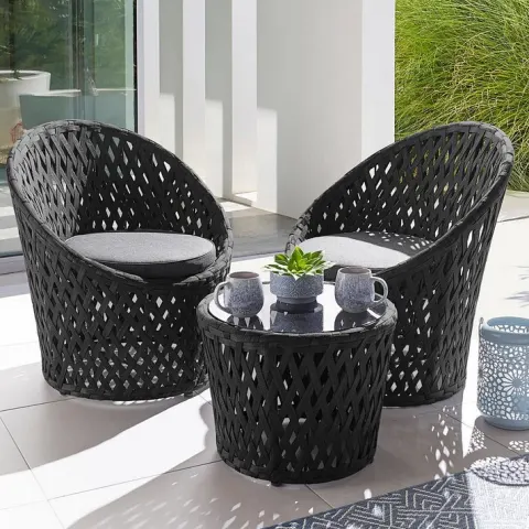 (6) RRP £510. Santorini Bistro Lounge Set Charcoal. Durable And Weather Resistant. Dimensions: (Cha