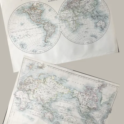 Antique Coloured Detailed Map the Hemispheres Globe & World Charts