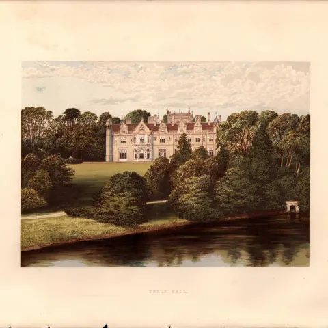 Keele Hall Staffordshire Gilt-Edge Coloured Antique Book Plate.