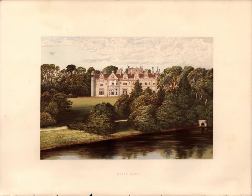 Keele Hall Staffordshire Gilt-Edge Coloured Antique Book Plate.