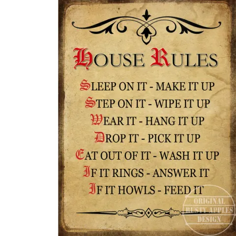 House Rules Funny Humour Extra Large Designed Metal Wall Art