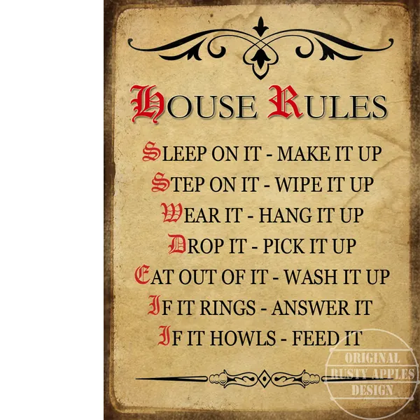 House Rules Funny Humour Extra Large Designed Metal Wall Art