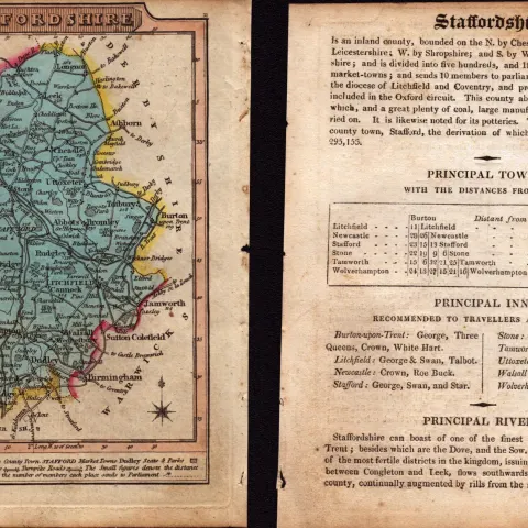 Staffordshire Engraved Hand Coloured George IV Map & Text.