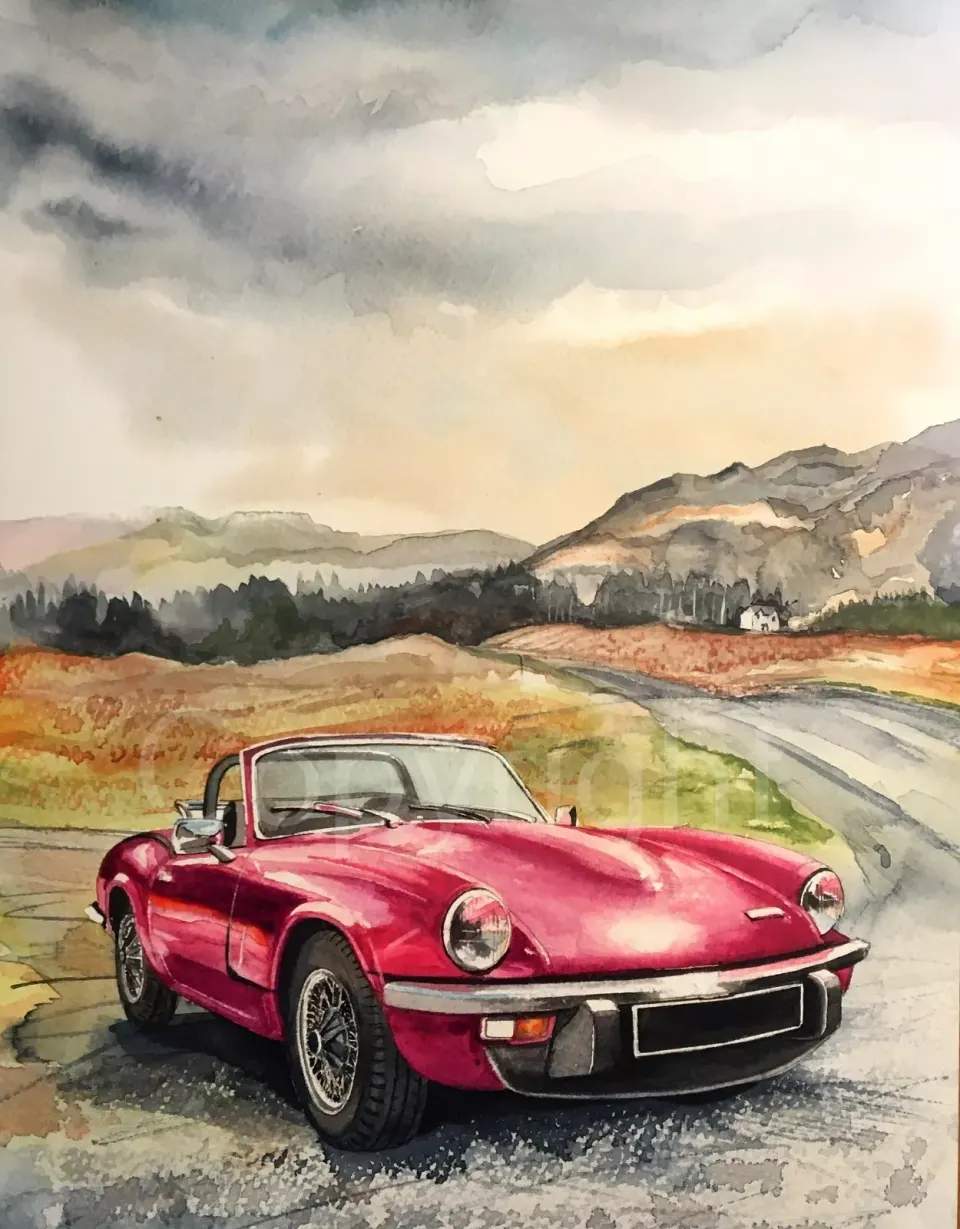 Triumph Spitfire GT6 Exploring The Mountainside Large Metal Wall Art