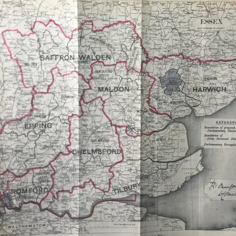 Antique 139 Years-Old Scarce Map County Essex 1885 Boundary Changes.