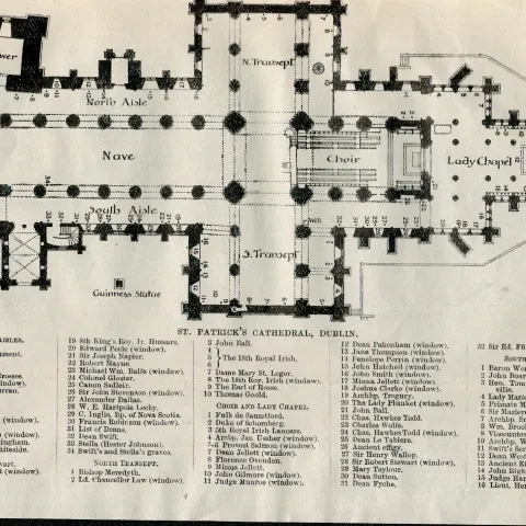 Detailed Plan St Patricks Cathedral Dublin Antique Map.