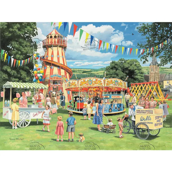 Funfair on the Village Green Large Metal Wall Art