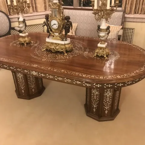Fine Inlaid Mother of Pearl Rosewood Twin Pedestal Centre Table