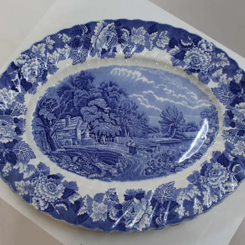 Large Wood & Sons Blue & White Oval Platter