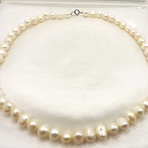 Single Strand 7mm Cultured Pearl Necklace Silver Clasp With Gift Pouch