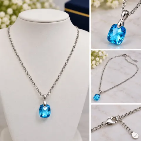 Natural Blue Topaz Pendant Necklace