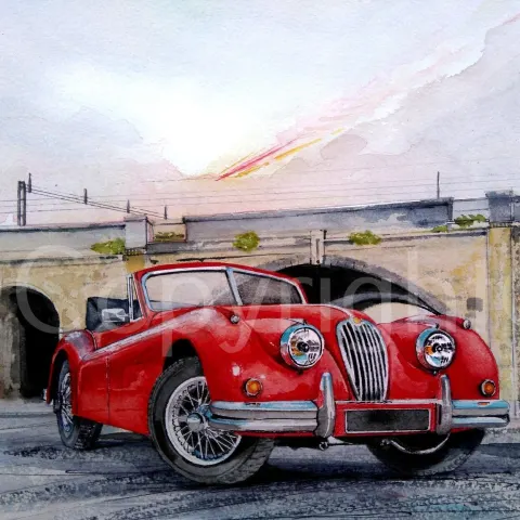 Jaguar XK 120 1950's In Red Sporting British Car Metal Wall Art