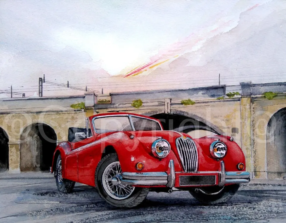 Jaguar XK 120 1950's In Red Sporting British Car Metal Wall Art