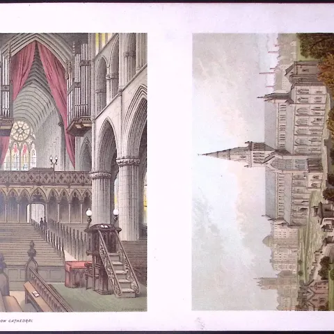 Scotland Glasgow Cathedral & the Choir Antique Coloured Print-17.
