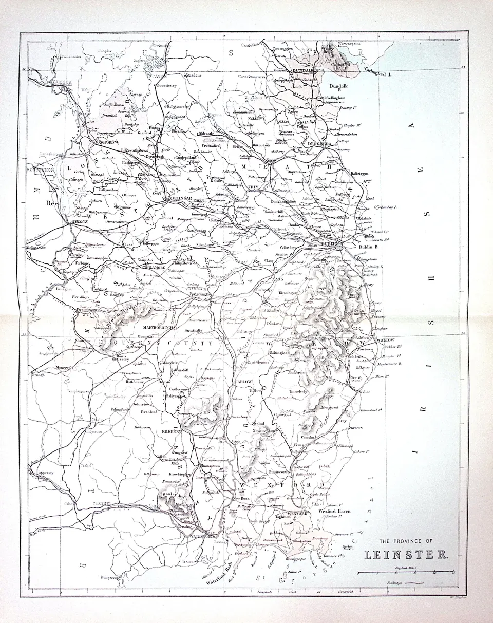 The Province of Leinster Ireland 150 Years-Old Coloured Antique 1875 Map-3