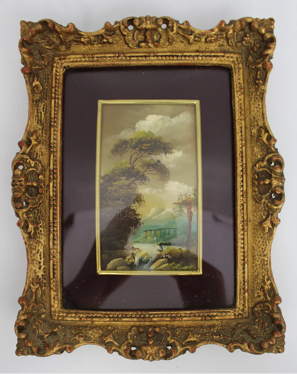 Vintage Miniature Italian Landscape Set in Gilt Frame