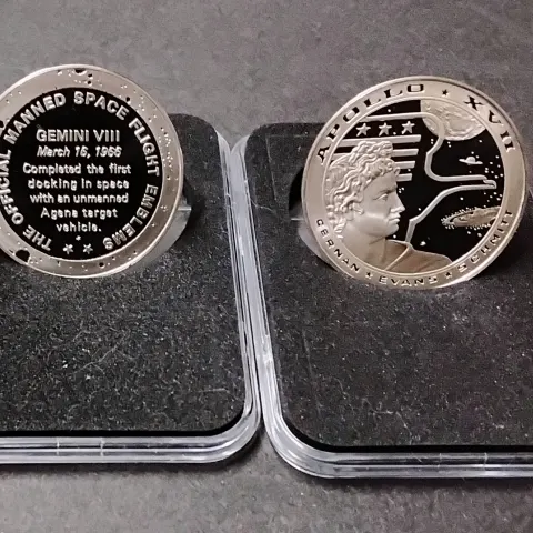 Franklin Mint, Sterling Silver Emblems, NASA Apollo 17, Gemini 8, Hallmarked