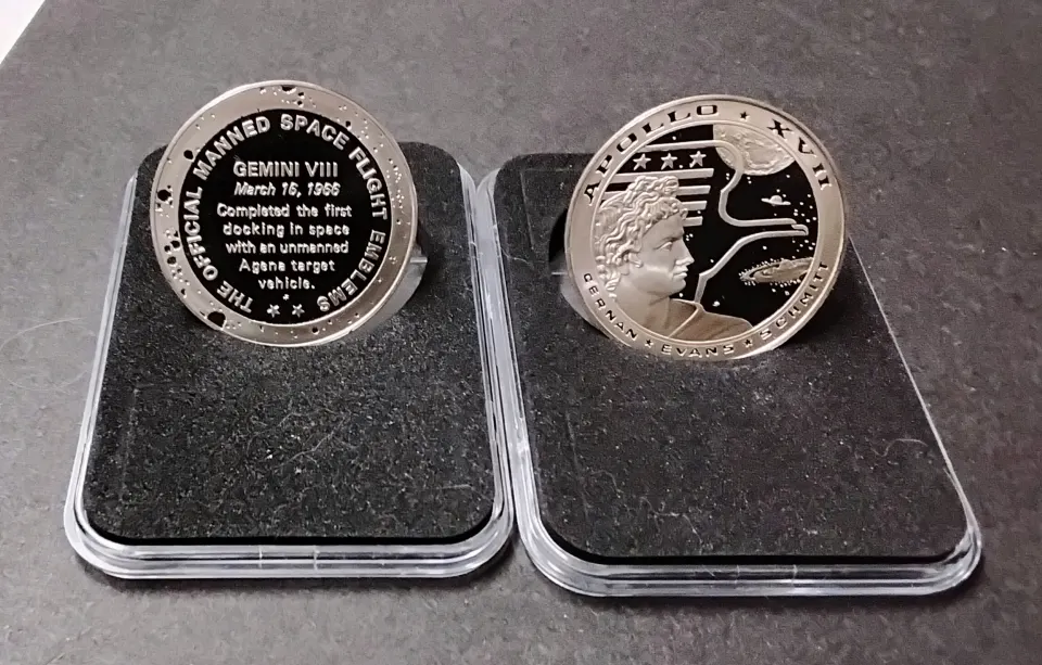 Franklin Mint, Sterling Silver Emblems, NASA Apollo 17, Gemini 8, Hallmarked