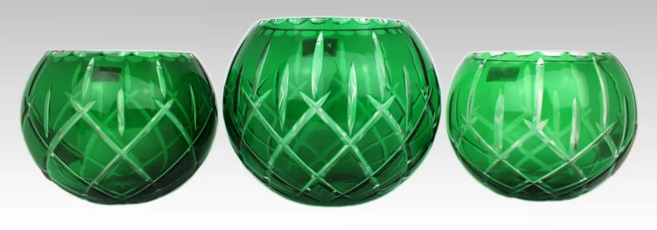 Garniture of Three Vintage Gorham Green Overlay Cut Crystal Bowls