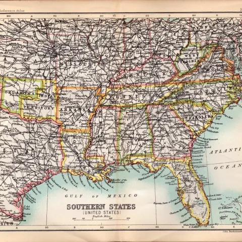 USA Southern States Double Sided Victorian Antique 1896 Map.