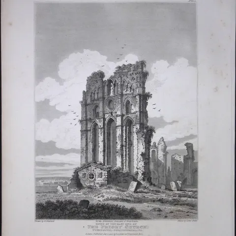 Priory Church Northumberland 190 Years-Old Rare John Britton Antique Steel Engraving-90