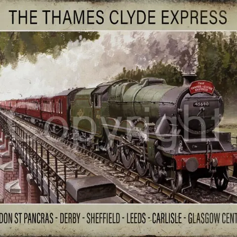 The Thames - Clyde Express Locomotive Crossing The River Trent Metal Wall Art