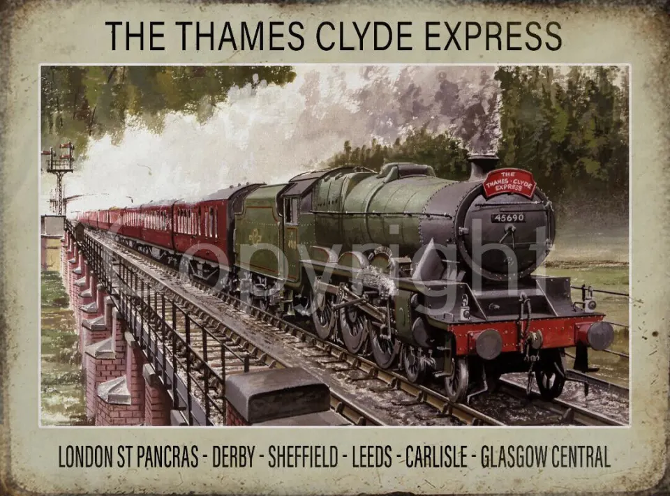 The Thames - Clyde Express Locomotive Crossing The River Trent Metal Wall Art