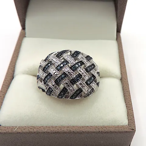 Platinum Sterling Silver Blue Diamond Ring New With Gift Box