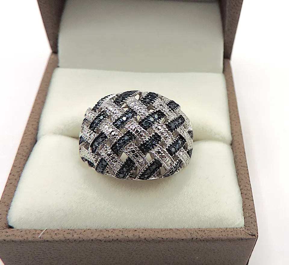 Platinum Sterling Silver Blue Diamond Ring New With Gift Box