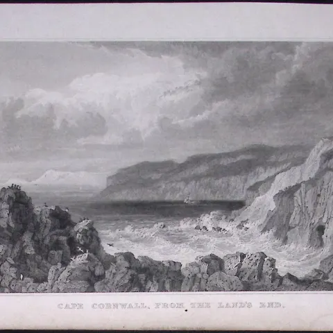 Cornwall Cape From Lands End Antique 193 Years-Old Steel-Engraving-40
