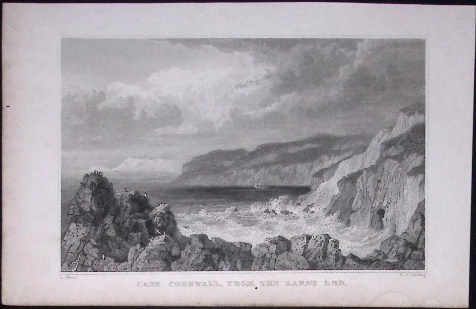 Cornwall Cape From Lands End Antique 193 Years-Old Steel-Engraving-40
