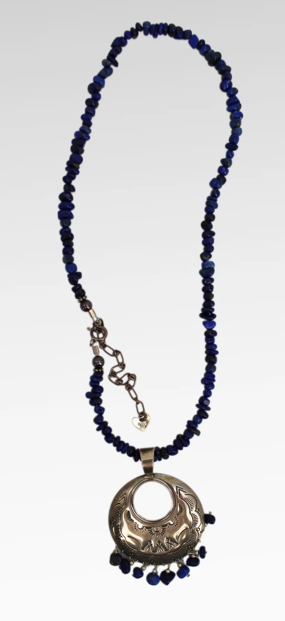 Vintage Lapis Lazuli Bead Necklace wih Sterling Silver Pendant