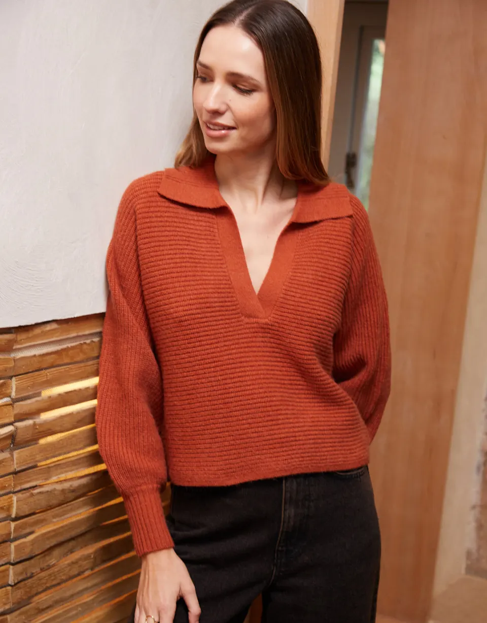 RRP £26 Threadbare Rust Orange Trophy Neck Pullover Knitted Jumper Size UK 14
